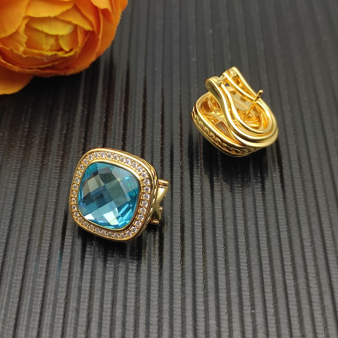 David Yurman Blue Topaz and Diamond Albion Clip-On Earrings